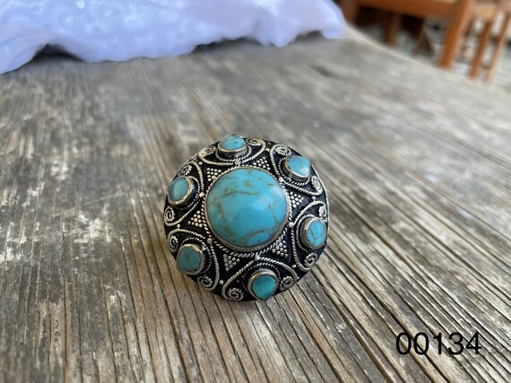 Berber massive  blue turquoise ring, flower triba… - image 7