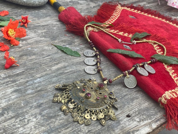 Vintage Afghan coins necklace, Berber massive pen… - image 3