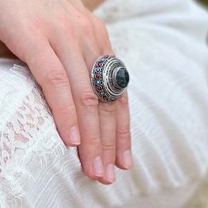 Berber massive  grey agate ring, Boho tribal Ring, Vintage nomadic Tuareg jewelry, Afghani ethnic , ATS tribal jewelry, LARP reconstruction.