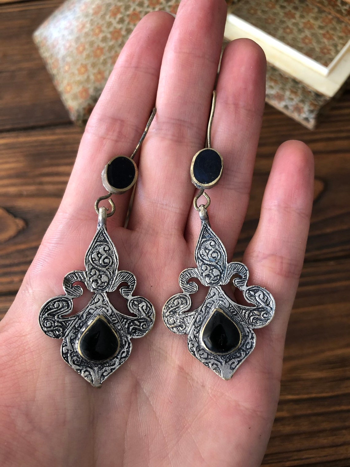 Berber Massive Earrings Bohemian Long Black Agate Earrings Etsy