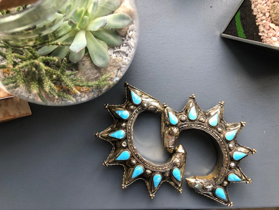 Tribal Afghan blue enamel bracelet, Gypsy nomadic cuff, Bohemian kuchi vintage, Tuareg Ethnic jewelry, Berber Antique style, ats fusion View 4