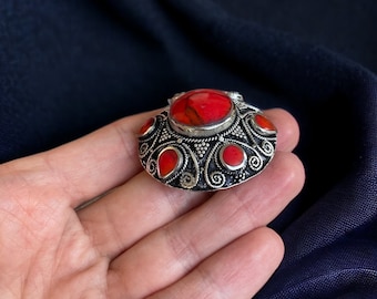 Anillos de coral masivo bereber, anillo tribal de flores afganas, joyas tuareg nómadas vintage, joyería étnica bereber, joyas tribales ATS, LARP.