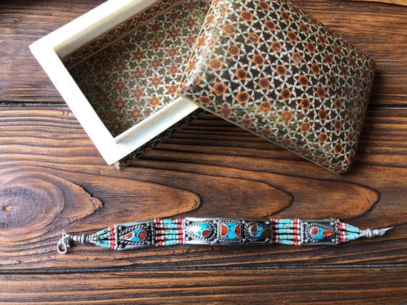 Nepalese turquoise bracelet, vintage carnelian br… - image 7