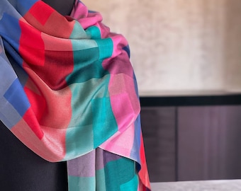 Multicolor viscose and silk fabric shawl, Fashion Scarf, All Seasons Wrap, unisex scarf, long cape, party wear, Bridesmaid Gift, soft fabric