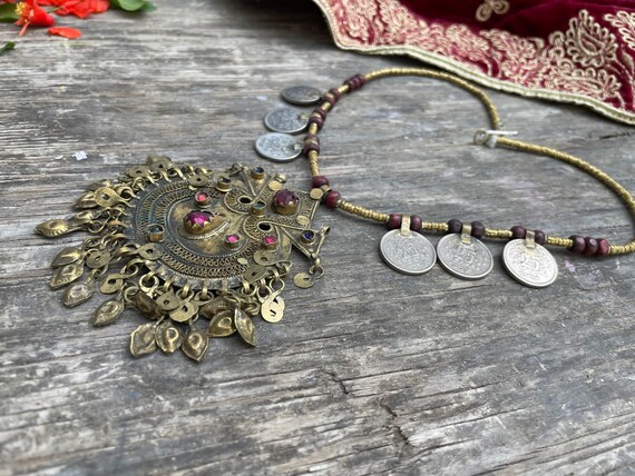 Vintage Afghan coins necklace, Berber massive pen… - image 8