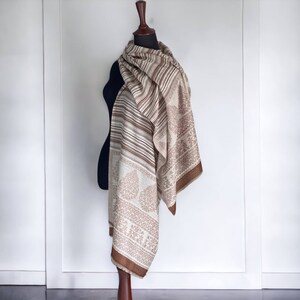 Woven merino wool shawl,Palatine beige-brown Kani pashmina,unisex scarf for all seasons, Himalayan shawl, spiritual clothing, wonderful gift image 6