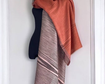 Kani Shawl Pashmina, Double Sided Terracotta, unisex scarf for all seasons, Wonderful gift, Himalayan Shawl, Spiritual attire, merino shawl.