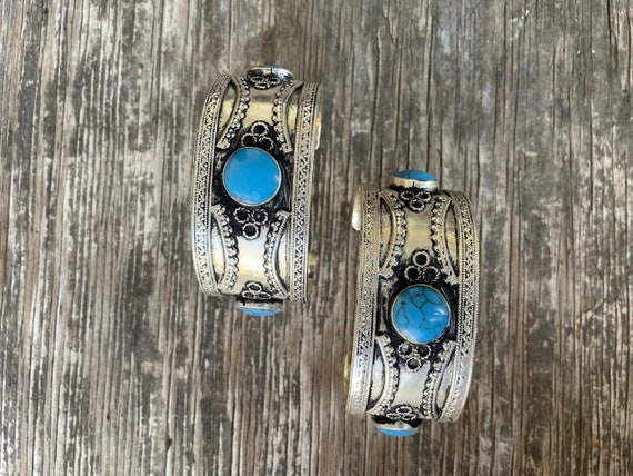 Tribal Afghan blue turquoise bracelet, Vintage Bo… - image 7