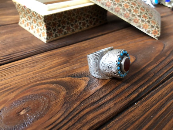 Vintage Berber carnelian ring, tribal ring heap, … - image 6