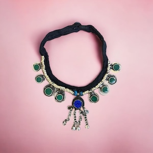 Authentic Afghan Kuchi Tribal Necklace - Vintage Style with Dangling Coins and Bell Pendant