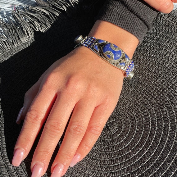 Nepalese Bracelet with lapis lazuli, Bohemian mos… - image 1