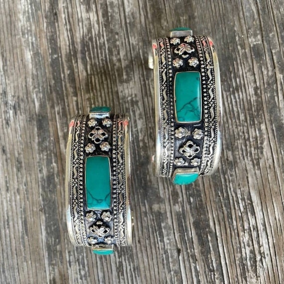 Green turquoise bracelet with rectangular stones,… - image 3