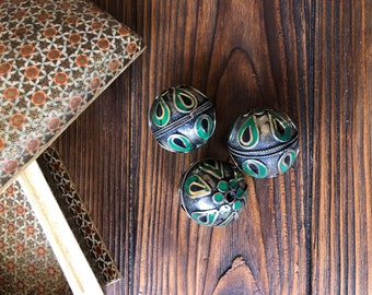 Big afghan floral bead, black and green beads, Round bead, Vintage moroccan bead,  Berber amulet,metal Kazakh bead, Tuareg ethnic