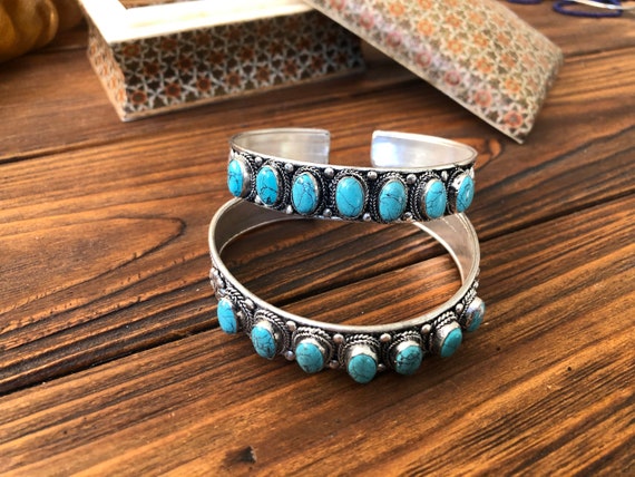 Vintage elegant tibetan chunky turquoise bracelet… - image 1