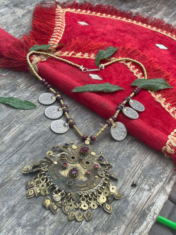 Vintage Afghan coins necklace, Berber massive pen… - image 5