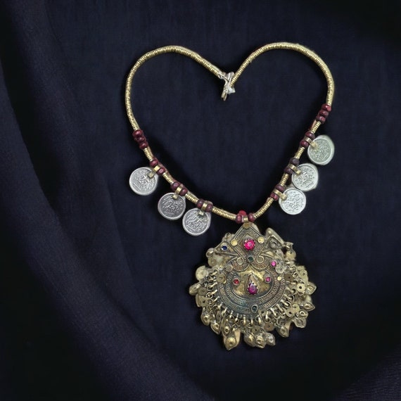 Vintage Afghan coins necklace, Berber massive pen… - image 2