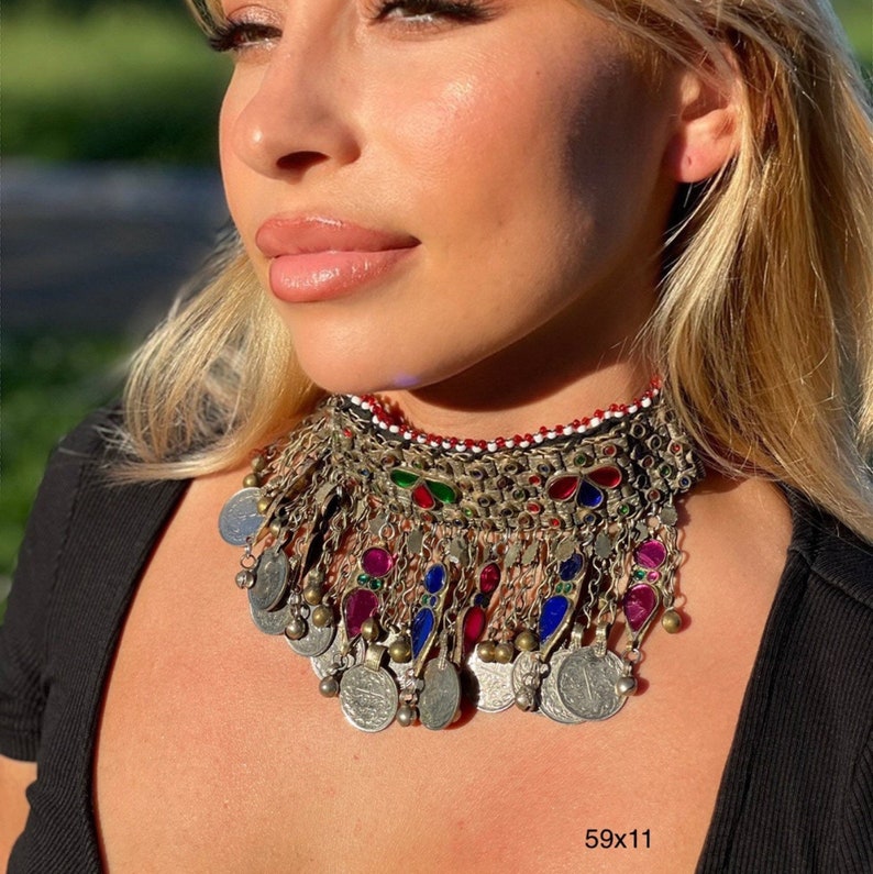 Lovely Vintage Afghan Choker Tuareg Old Coins Necklace Boho Etsy