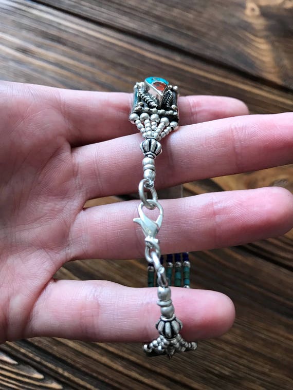 Nepalese turquoise bracelet, vintage carnelian br… - image 3