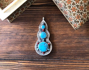 Afghan nomadic Pendant, turquoise mexican pendant, Kuchi necklace, Antique medallion, berber jewelry, stamping amulet Pendant