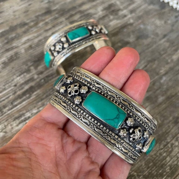 Green turquoise bracelet with rectangular stones,… - image 7