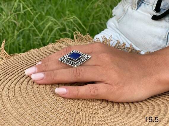 Vintage kuchi lapis lazuli ring, rhombus shaped A… - image 3