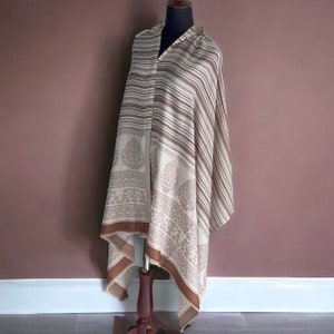 Woven merino wool shawl,Palatine beige-brown Kani pashmina,unisex scarf for all seasons, Himalayan shawl, spiritual clothing, wonderful gift image 4