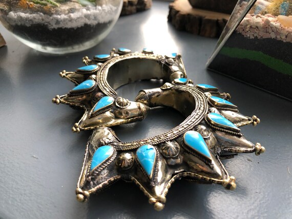 Tribal Afghan blue enamel bracelet, Gypsy nomadic cuff, Bohemian kuchi vintage, Tuareg Ethnic jewelry, Berber Antique style, ats fusion View 5