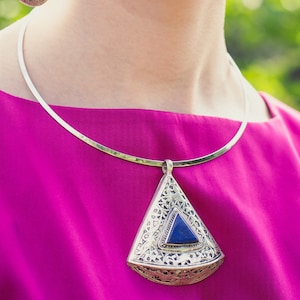 Lapis lazuli triangle Berber pendant, kuchi nomadic pendant, Afghani antique jewelry, Boho vintage gift , Wiccan Tuareg medallion