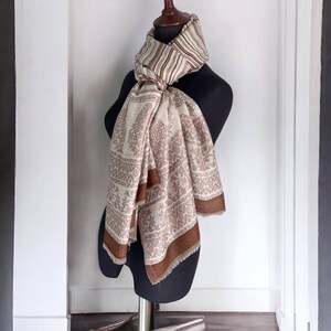 Woven merino wool shawl,Palatine beige-brown Kani pashmina,unisex scarf for all seasons, Himalayan shawl, spiritual clothing, wonderful gift image 5