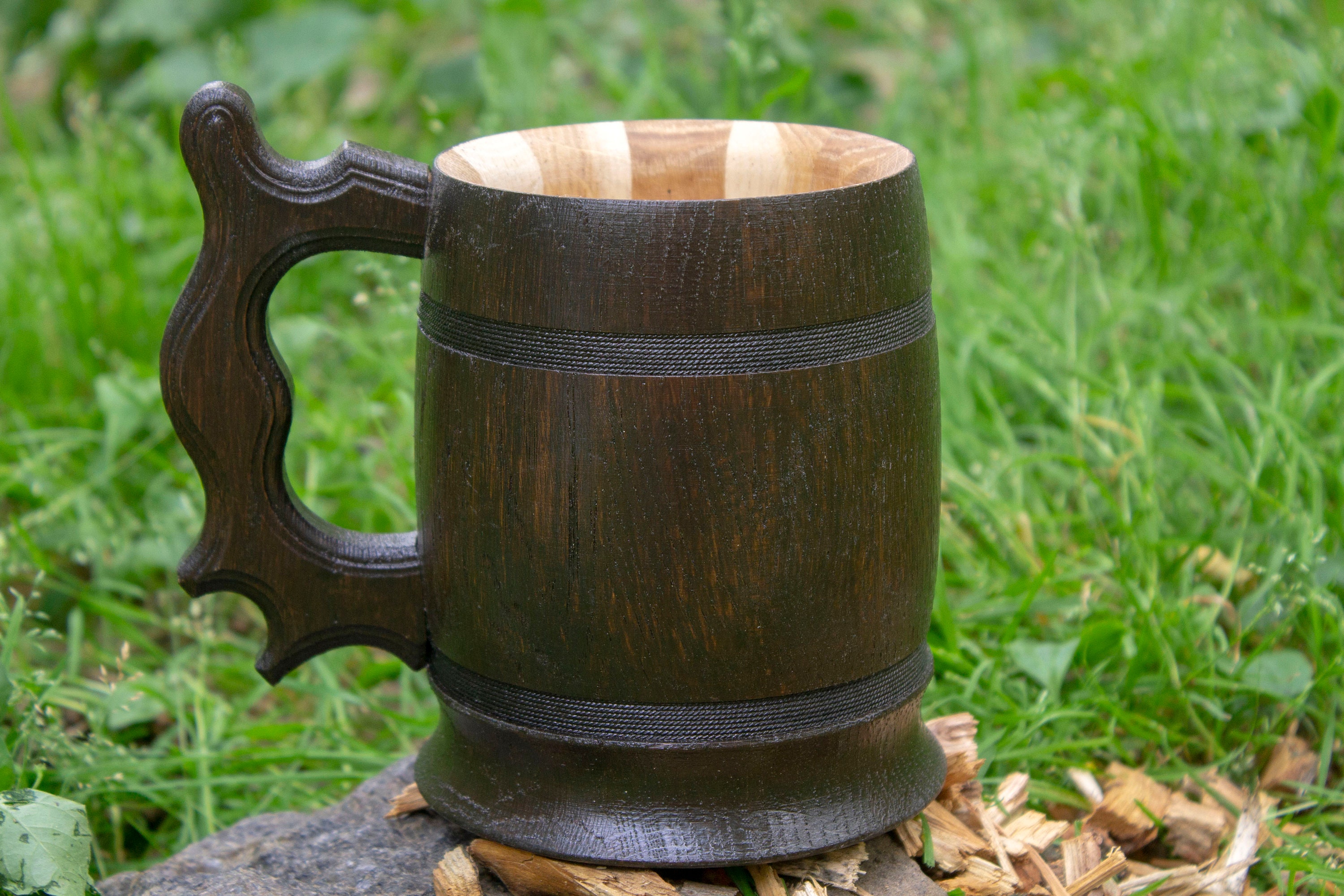 Beer Mug Wooden Mug Wooden Oak Beer Mug With Metal Cup Etsy