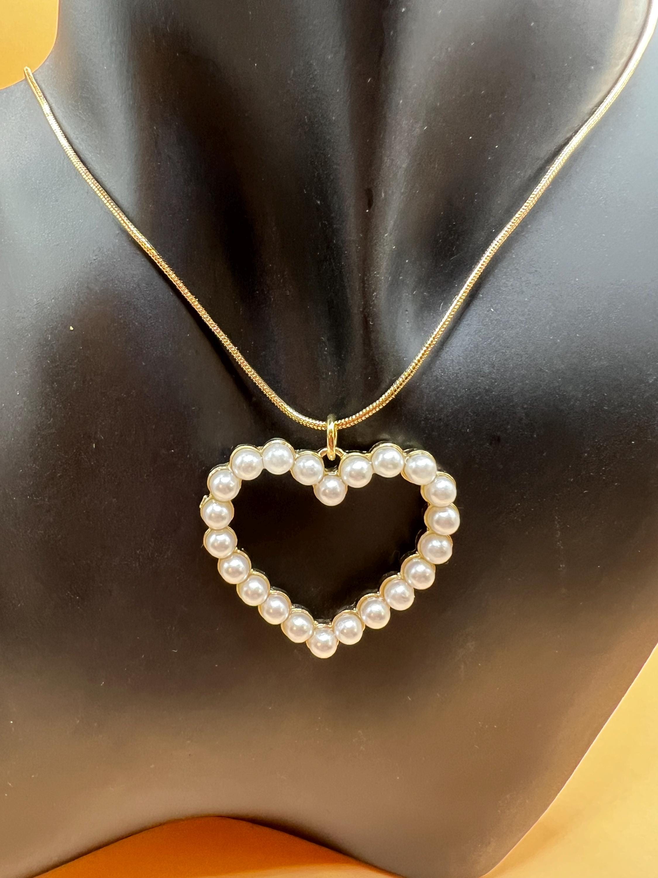 Gold Pearl Heart Necklace - Etsy Canada