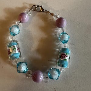 Pink & Blue Flower bracelet