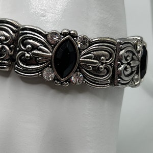 Black rhinestone rectangle stretch bracelet