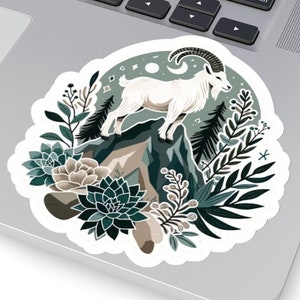 Sticker sterrenbeeld Steenbok - Boho botanisch thema, astrologie vinyl - sticker aardeteken, uniek cadeau voor Steenbok