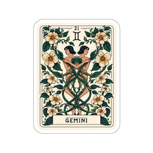 Sticker carte de tarot zodiaque Gémeaux - Sticker astro mystique pour cahiers, ordinateurs portables, bouteilles - Cadeau Gémeaux unique
