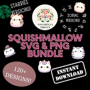 120+ Squishmallow Character SVG PNG Bundle: Cute Kawaii Clipart for DIY Crafts, Zodiac & Starbies