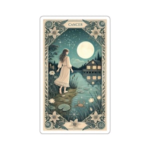 Gestanste stickers, Cottagecore Cancer Zodiac Tarot geïnspireerde sticker, astrologiecadeau, laptopsticker, Witchy esthetisch decor, briefpapier