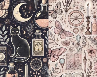 Seamless Witchy Vintage SVG & PNG Pattern Pack for Fabric, Scrapbooking, and Digital Design
