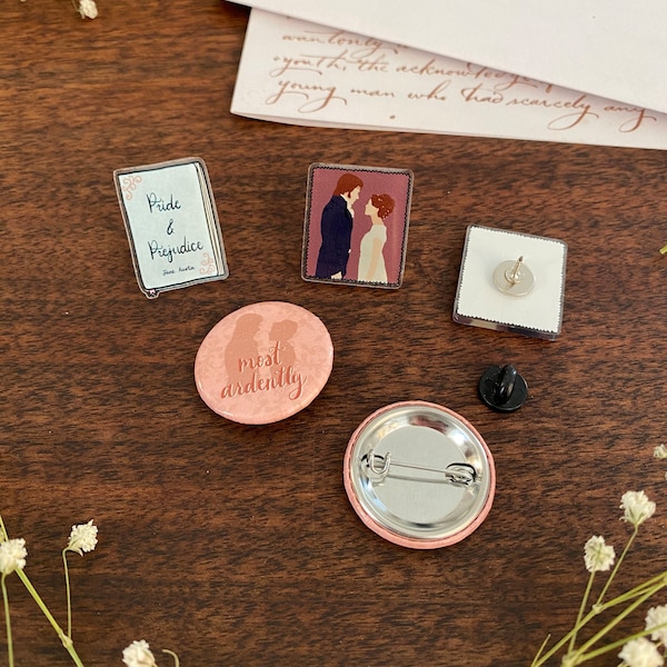 Pride and Prejudice Pin Pack, Pride and Prejudice, Mr. Darcy, Jane Austen Gifts, Pride and Prejudice Pins, Jane Austen Stickers, Jane Austen