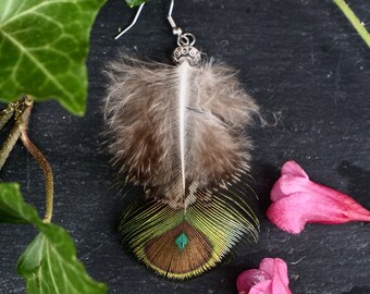 Theia Goddess Earrings - Genuine Peacock Feather Earrings - SINGLES