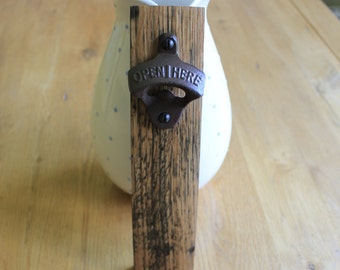 Oak,Scotch Whisky Barrel stave Wall Bottle Opener (with magnetic bottle top catcher)