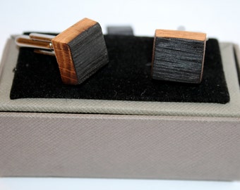 Hand crafted Oak, Scotch whisky barrel stave cufflinks, Charred oak and silver plated cufflinks.