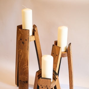 Hand crafted Oak, Scotch Whisky Barrel stave candle stands optional Glass Chimney image 1