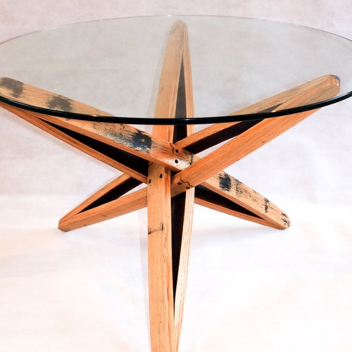Oak Whisky Barrel Stave Coffee Table With Glass Top Etsy