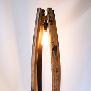 Hand crafted Oak, Scotch Whisky Barrel Floor Lamp with hanging bulb