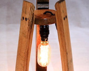 Scotch Whisky barrel stave edison table lamp, with or without a hanging edison bulb