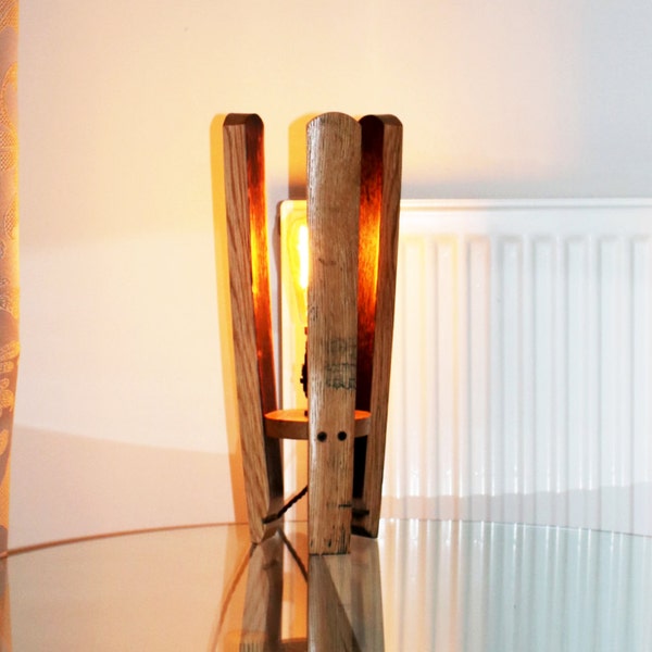 Hand crafted Oak, Scotch Whisky Barrel stave table/bedside lamp, with a B22 40w Edison bulb and antique brass bulb holder