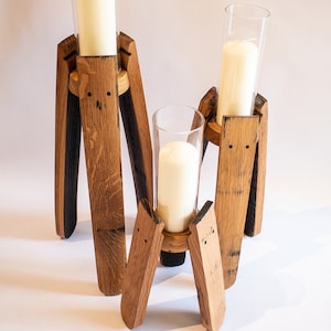 Hand crafted Oak, Scotch Whisky Barrel stave candle stands optional Glass Chimney image 5