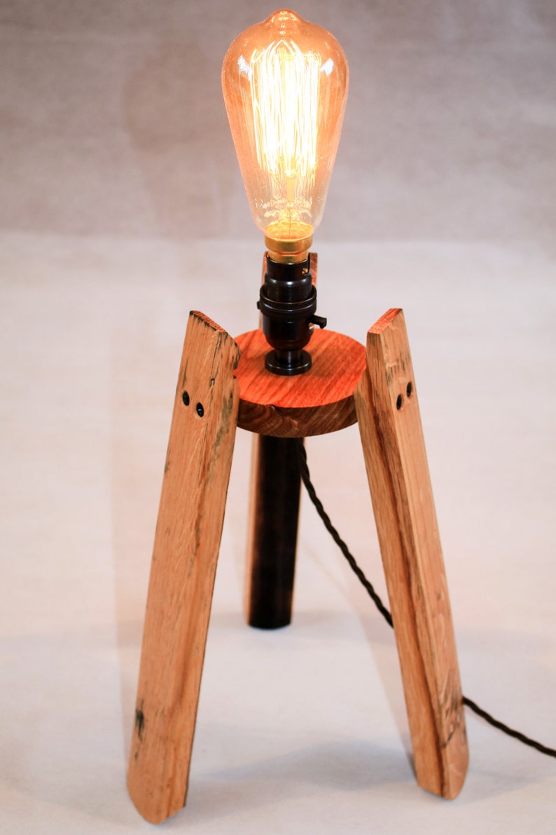 Hand crafted Oak, Scotch Whisky barrel stave edison table lamp, with or without an edison bulb image 1