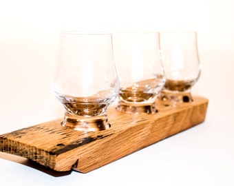 Handmade Oak Scotch Whisky Flight Tray with Glasses